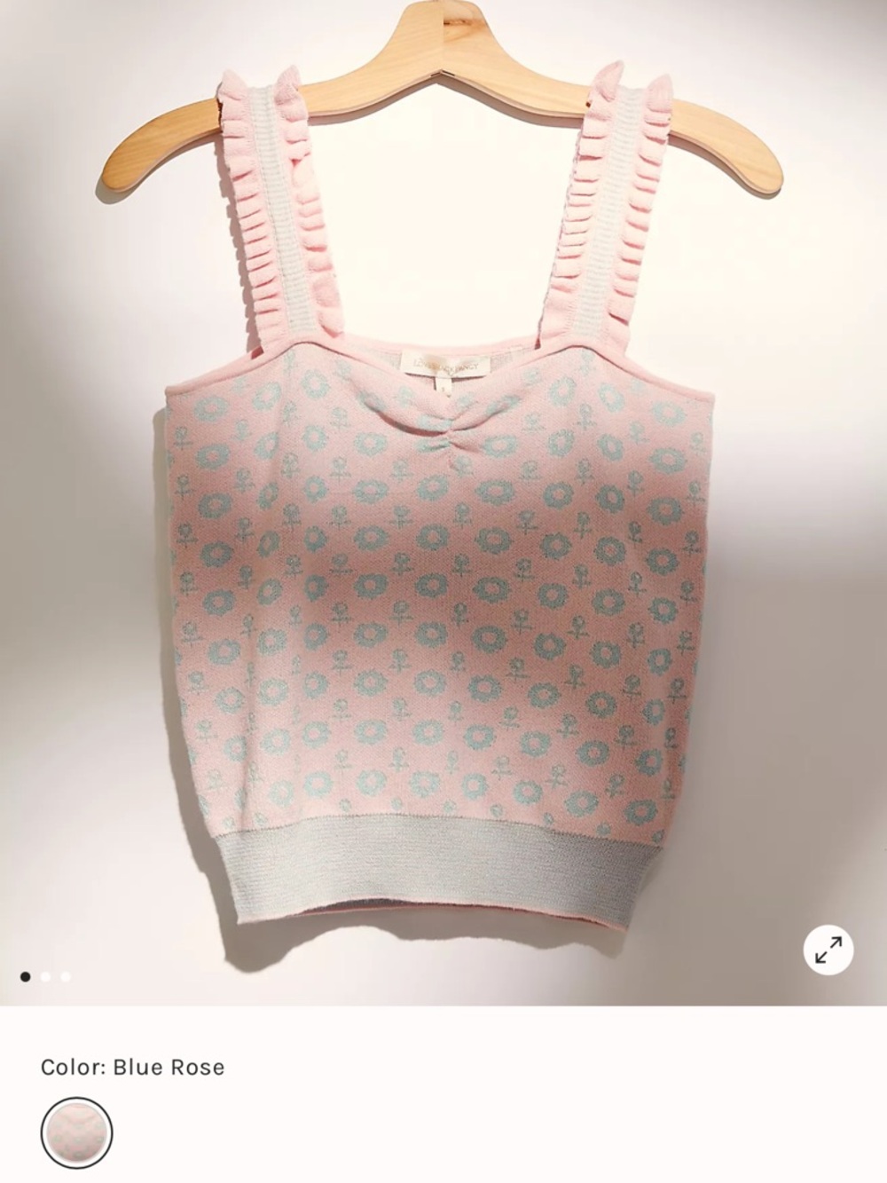 LoveShackFancy Chia Crop Tank Floral Ruffle *Blue Rose*